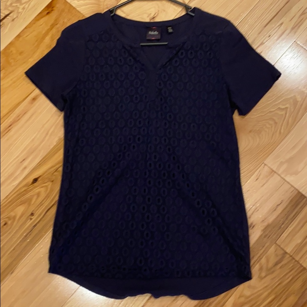 Crochet front navy tee. Like new!